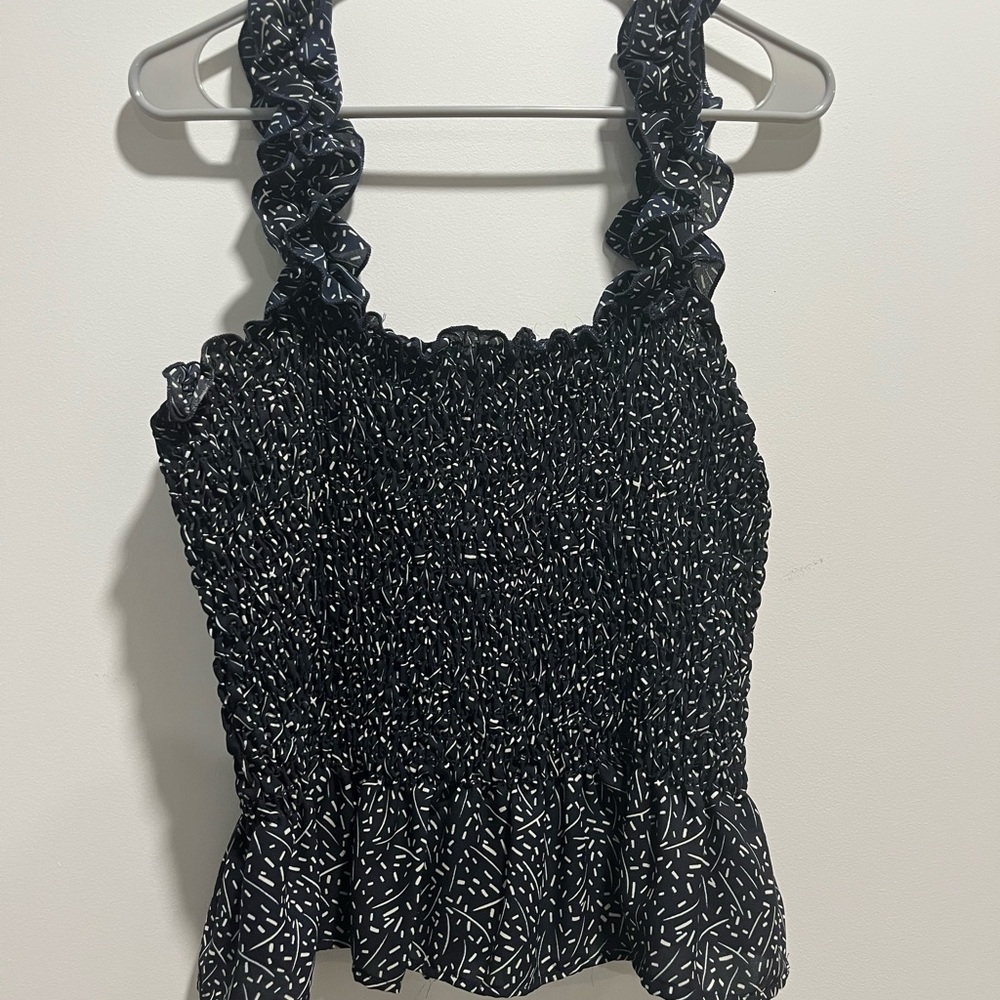 Abbeline Black and White Ruffled Tank Top